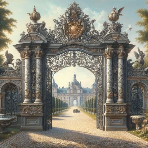 Castle Gate, Royal Castles, Space Artwork, Door Gate Design, Architecture Design Sketch, Castle Art, Castle Wall, Castle House, Baroque Architecture