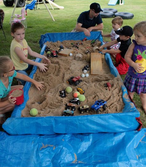 Monster trucks in sand box/pool Monster Truck Birthday Food, Megalodon Monster Truck Birthday Party, Monster Truck Sand Pit Diy, Twin Baby Birthday, Diy Monster Jam Arena, Monster Jam Birthday Cake, Monster Truck Arena Ideas, Monster Jam Birthday Party, 5th Birthday Boys