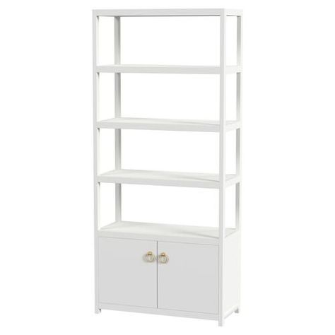 Sully 4-Tier Etagere/Bookcase, White Desk Side Table, White Bookshelf, Open Storage Shelves, Bookcase Cabinet, Tall Bookshelves, Bookcases For Sale, Ring Pulls, Pull Hardware, Living Room Refresh