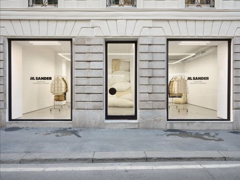 Jil Sander Launches Milan’s Via Sant’Andrea Location As An Installation Space | The Impression Milan Store, Gagosian Gallery, Shop Facade, Art Newspaper, Jil Sanders, Shop Front, Store Front, Exhibition Space, Retail Space