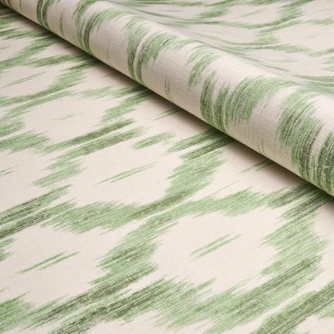 Santa Monica Ikat - Leaf Green Fabrics | Schumacher Green Ikat, Mark D Sikes, Timeless Interiors, Schumacher Fabric, Custom Drapery, Drapery Panels, Leaf Green, Ikat Fabric, Blue China