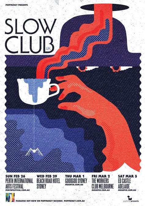 Slow Club 2012 Tour Poster Design and Illustration by WBYK Asymmetrical Balance, Promo Flyer, Gfx Design, Club Poster, Music Poster Design, 카드 디자인, Poster Layout, Music Posters, Tour Posters