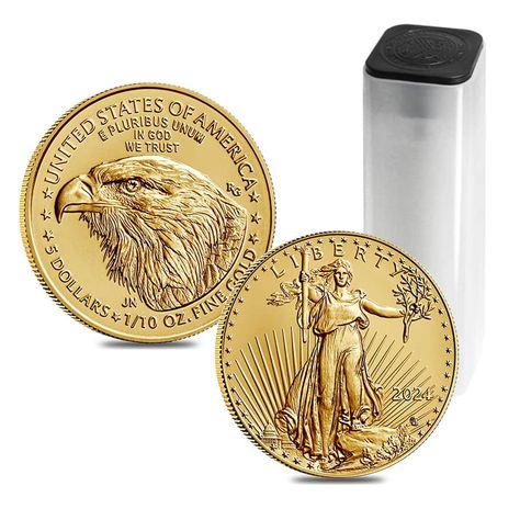 This newly issued Roll of 50- 2024 1/10 oz Gold American Eagle Coin is in Brilliant Uncirculated condition! Buy Gold Eagles at bullionexchanges.com! Buy Gold And Silver, Eagle Coin, Silver Prices, Rare Coins, Buy Gold, Gold Coins, Gold And Silver, Eagles, Precious Metals