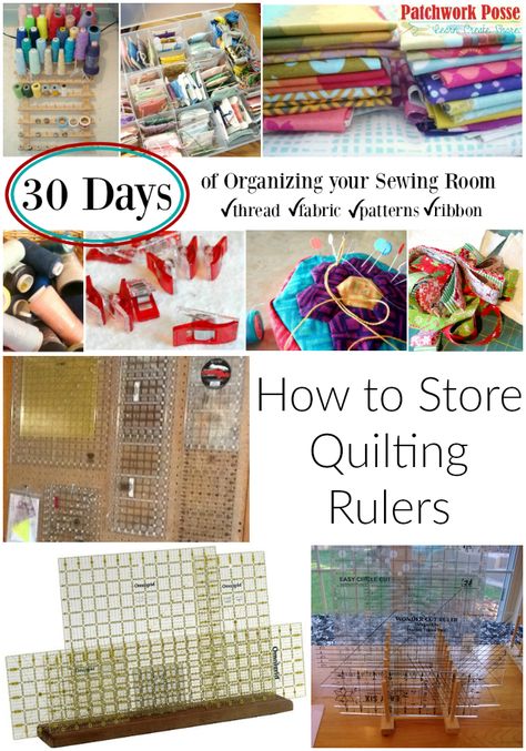 Rulers. Quilting Rulers. You know you have a lot of quilting rulers! Come learn some great ways and how to store quilting rulers. Quilt Ruler Storage Ideas, Craft Ribbon Storage, Sewing Room Ideas, Sewing Room Design, Sewing Room Organization, Quilting Room, Shabby Chic Crafts, Quilting Studio, Quilting Rulers