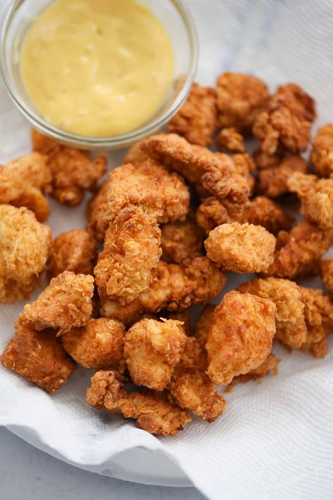 The BEST Popcorn Chicken (No Panko!) - Cooked by Julie Chicken Popcorn, Fried Panko Chicken, Panko Crumbed Chicken, Chicken Recipes Panko Bread Crumbs, Fried Chicken Panko Bread Crumbs, Chicken Tenders With Panko Bread Crumbs, Spicy Popcorn, Fried Chicken Ingredients, Chicken Milk