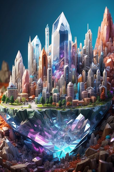 Fantasy Crystal City, Crystal City Fantasy Art, Post Humanism, Interesting Wallpaper, Fantasy Crystal, Magic Realms, Crystal City, Artsy Photos, Fantasy Theme