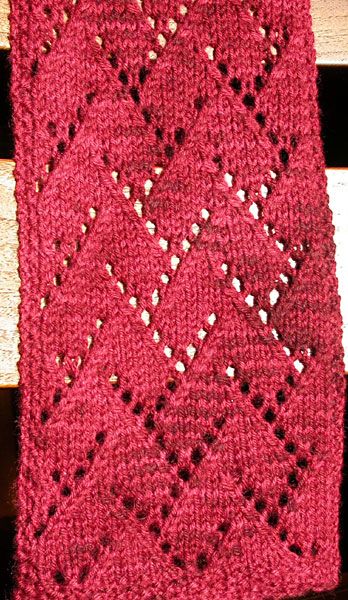 Free Zigzag Lace Scarf Pattern I wrote up the pattern for the red lace scarf I recently made with Araucania Nature Wool Chunky. I thought I would share it with you. The lace pattern is my variation of one I found in Beautiful Knitting Patterns by Gisela Klopper. It is also somewhat similar to the Flemish Block Lace pattern in Barbara Walker's A Second Treasury of Knitting Patterns. Here it is. Enjoy! Knitted Scarves, Scarf Knitting Patterns, Lace Scarf, Headband Pattern, Knit Stitch Patterns, Crochet Stitch, Beautiful Knitting, Garter Stitch, Stockinette Stitch