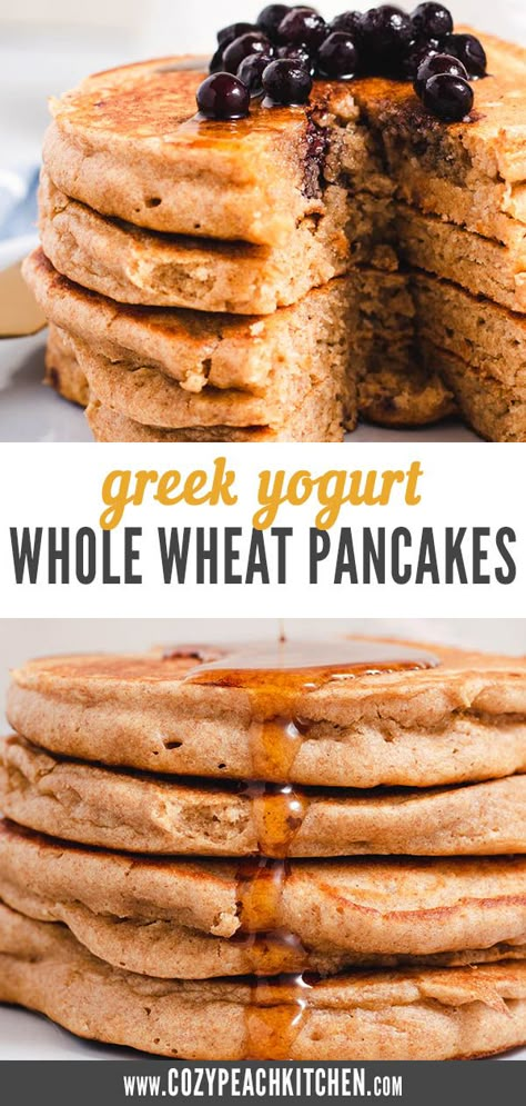 Sweet Potato Pancakes Vegan, Wheat Pancake Recipe, Easy Breakfast Options, Freeze Pancakes, Greek Yogurt Pancakes, Peach Kitchen, Whole Wheat Pancakes, Yogurt Pancakes, Wheat Pancakes