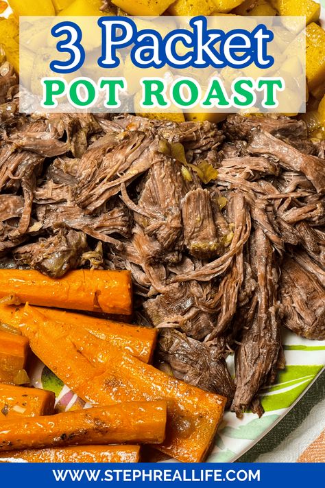 Three Packet Pot Roast is a roast using 3 different seasoning packets, slow cooked to make the juiciest, most flavorful meal. 3 Packet Pot Roast, Packet Pot Roast, Crocktober Recipes, Pot Roast Crock Pot Recipes Easy, Roast Beef Crock Pot Recipes, Crock Pot Chuck Roast, Beef Roast Crock Pot, Crockpot Pot Roast, Crockpot Roast Recipes