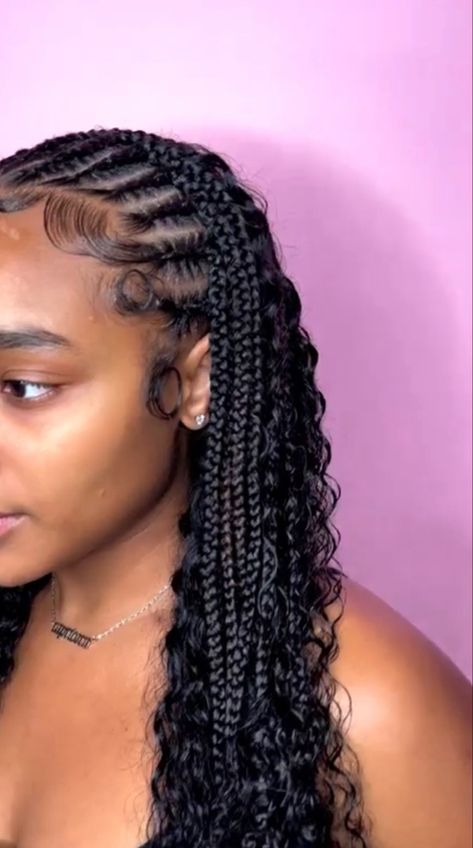 Boho Braids With Edges, Braids Half Up Half Down, Half Braids Half Curls, Short Box Braids Hairstyles, Big Box Braids Hairstyles, Quick Natural Hair Styles, Braided Cornrow Hairstyles, Cute Box Braids Hairstyles, Braids Hairstyles Pictures