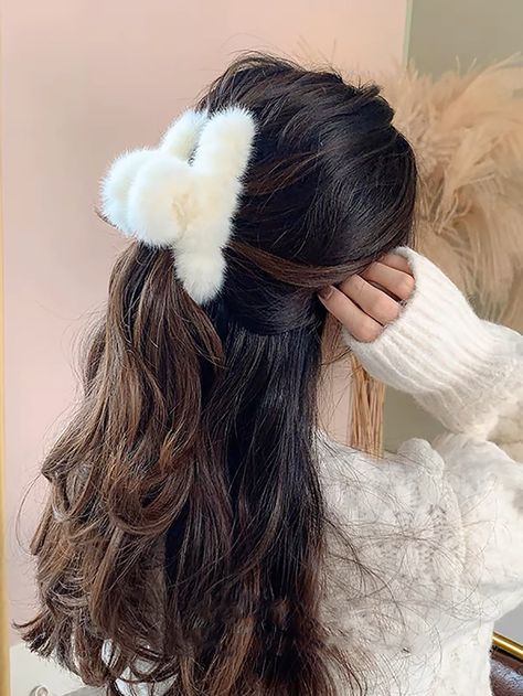 Simple Claw Clip, Cute White Hair Accessories With Ears, Fluffy Hair Claw Clip, Fluffy Claw Clip, Claw Clip Korean, Fluffy Hair Clip, Shein Hair Claw, Hair Accessories Diy Headband, Christmas Hair Accessories