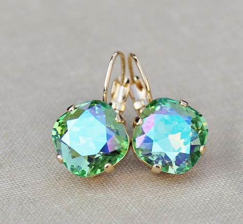 LIMITED Peridot Glacier Blue Cushion Earringswarovski Crystal - Etsy Cushion Earrings, Earring Bridal, Classy Earrings, Purple Purse, Blue Crystal Earrings, Bridal Earrings Drop, Royal Dresses, Aquamarine Earrings, Peridot Green