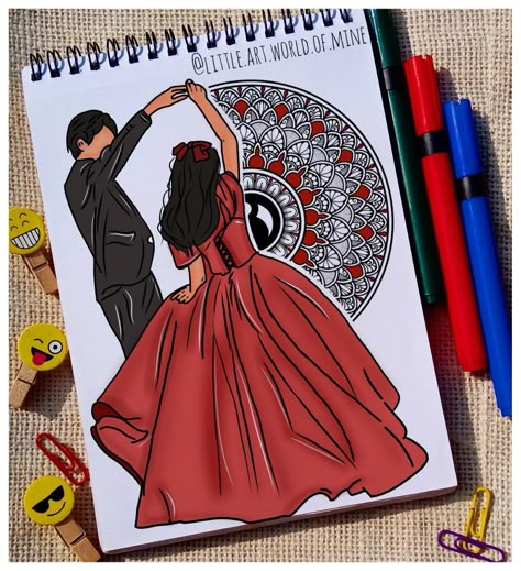 Wedding Couple Mandala Art, Mandala Couple Drawing, Aesthetic Song Drawing, Couple Mandala Art, Anniversary Drawings, Tamil Ponnu, Song Illustration, Couples Art Project, Cats Art Drawing