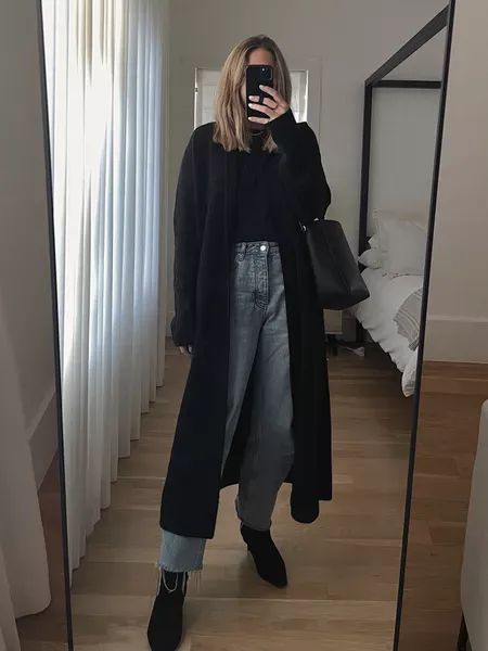 Duster Cardigan Outfit, Duster Outfit, Black Sweater Outfit, Long Black Sweater, Black Duster, Cella Jane, Fashion Everyday, Cardigan Dress, Walmart Fashion