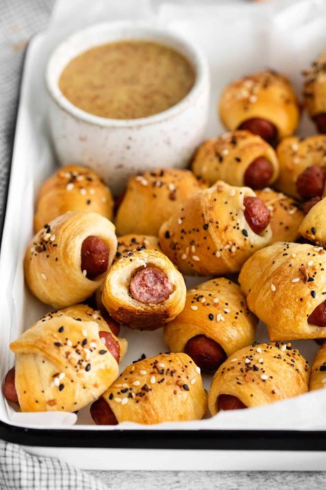 Football Foods, Fried Hot Dogs, Tailgate Recipes, Croissant Roll, Sausage Wrap, Pillsbury Crescent, Sausage Meatballs, Cocktail Sausages, Everything Bagel Seasoning