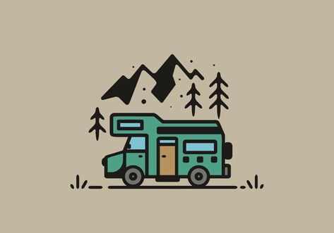 Motorhome Tattoo, Van Camp, Camper Tattoos, Camper Tattoo Simple, Caravan Tattoo, Campervan Tattoo Ideas, Van Illustration, Van Tattoo, Camping Drawing Simple