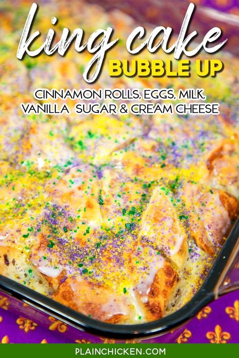 King Cake Recipe, Kek Lapis, Mardi Gras Food, Bubble Up, Oreo Dessert, Mardi Gras Party, S'mores, King Cake, Sweet Roll