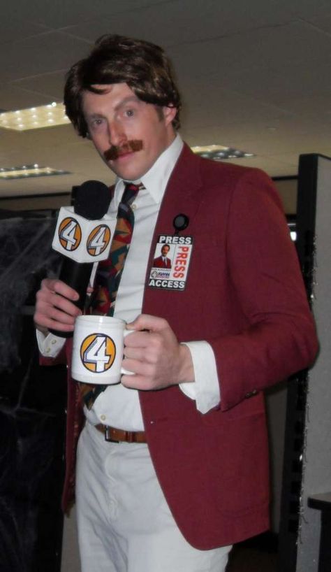 Becoming Ron Burgundy (Anchorman) w/Covert Microphone Flask Anchorman Costume, Mustache Costume, Cool Couple Halloween Costumes, Captain Marvel Shazam, Ron Burgundy, I Gave Up, Burgundy Blazer, On My Birthday, Anchorman