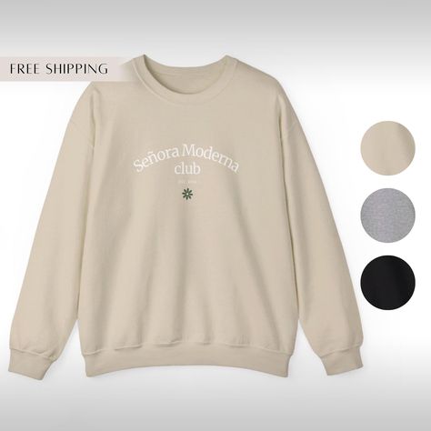 Señora Moderna Club Crewneck Sweatshirt, Gift for Bride to Be, Bridal Shower, Final Fiesta Mexico, Viva La Novia, Living My Best Senora Life Senora Life, Gift For Bride To Be, Minimalistic Aesthetic, Gift For Bride, Mexican Culture, To Be, Bride To Be, Neutral Tones, Heavy Fabric