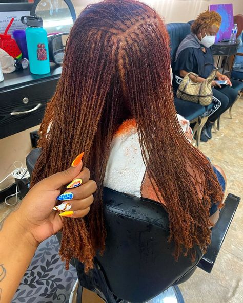 Dyed Microlocs, Sister Locs On Short Hair, Bohemian Goddess Locs, Sister Locks Hairstyles, Colored Locs, Sisterlocks Styles, Sister Locs, Hair Locks, Sisterlocks