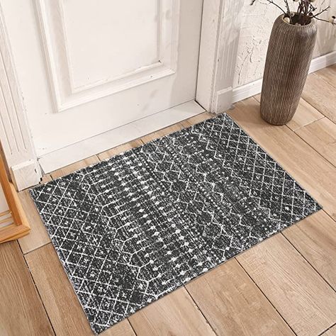 Amazon.com: AMIDA Indoor Door Mat 2'x3' Non-Slip Floor Mats Entryway Rug,Boho Geometric Washable Dirt Trapper Flat Woven Area Rug for Inside Outside Entry/Patio/Garage/Kitchen/Laundry/Shoes Mat,Grey : Home & Kitchen Entry Patio, Indoor Door Mat, Unique Area Rugs, Indoor Door, Moroccan Trellis, Indoor Door Mats, Indoor Doors, Moroccan Area Rug, Non Slip Flooring