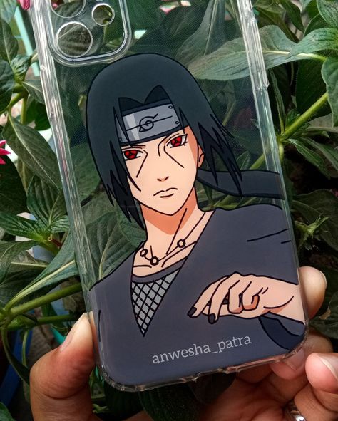 Itachi uchiha phone case hand painted glass painting Itachi Phone Case Painting, Itachi Phone Case, Phone Cover Painting, Diy Resin Phone Case, Case Painting, Drawing Anime Bodies, Cover Painting, Naruto Painting, Small Doodle