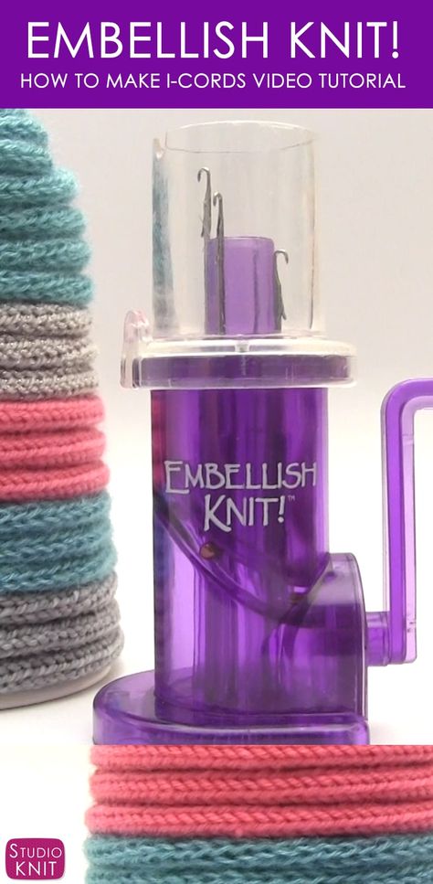 The Embellish Knit Machine - Does This Thing Really Work!?! Studio Knit tests it out to see if it indeed makes knitted I-Cords quickly! Loom Knitting Stitches, Knitting Videos Tutorials, Spool Knitting, Knitting Hacks, Yarn Ideas, Studio Knit, Work Studio, French Knitting, Knitting Tutorials