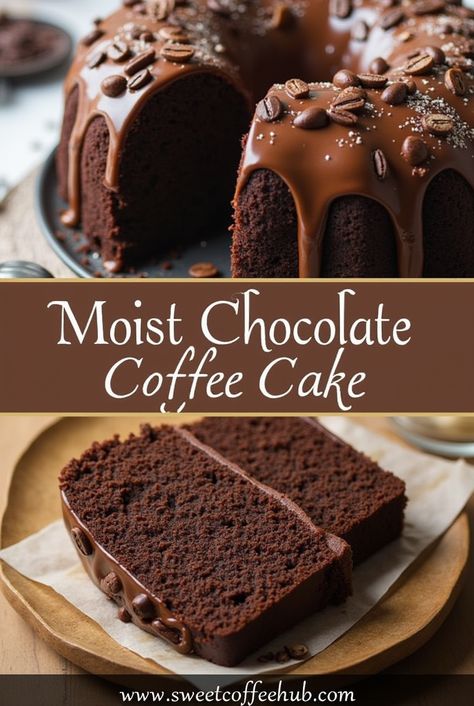 Craving something sweet and indulgent? 🍫☕ This Moist Chocolate Coffee Cake Recipe is the ultimate treat! Rich chocolate flavor combined with a hint of coffee creates the perfect balance of sweetness and depth. Great for dessert, brunch, or any time you need a little pick-me-up. 🎂✨ Save this pin and try this delightful recipe today! #ChocolateCoffeeCake #DessertLovers #CoffeeTime Chocolate Cake With Coffee In It, Chocolate Cake Made With Coffee, Chocolate Cake Recipe With Coffee, Coffee Flavored Desserts, Mocha Cake Recipe, Chocolate Coffee Recipes, Chocolate Coffee Cake Recipes, Easy Coffee Cake, Chocolate Coffee Cake