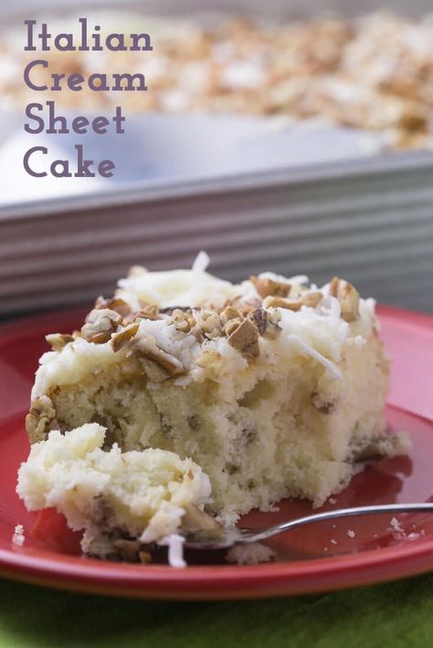 Italian Cream Sheet Cake Italian Cream Sheet Cake, Italian Cream Cake Recipe, Southern Cake, Cream Cake Recipe, Rum Cream, Italian Cream Cakes, Italian Cream, Italian Cake, Sheet Cake Recipes