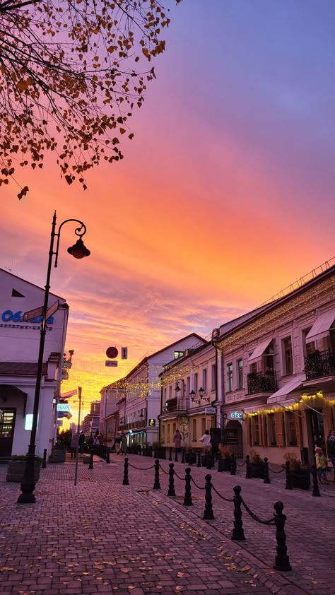 November sunset in Minsk, Belarus Minsk Aesthetic, Belarus Aesthetic, Walkable Cities, November Sunset, Ukraine Country, Europe Backpacking, Europe Countries, Building Aesthetic, Landlocked Country