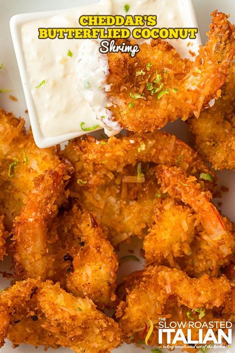 Cheddar’s Copycat Recipe for Coconut Shrimp - The Slow Roasted Italian How To Make Coconut Shrimp, Dip For Coconut Shrimp Recipe, Coconut Shrimp Dipping Sauce Easy, Air Fried Coconut Shrimp Recipe, Buffet Style Coconut Shrimp Recipe, Shrimp Dip Recipes, Spicy Shrimp Tacos, Coconut Shrimp Recipes, Cilantro Recipes