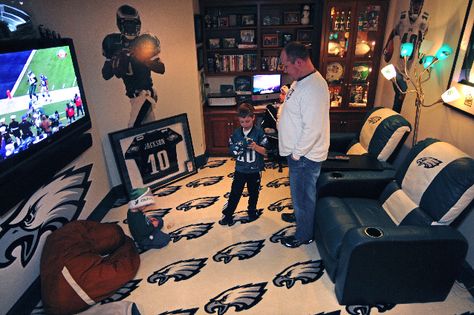 Eagles Man Cave, Philadelphia Eagles Man Cave, Eagles Man Cave Ideas, Man Cave Bar Diy, Man Cave Inspiration, Football Man Cave, Sports Man Cave, Man Cave Games, Wedding Reception Games