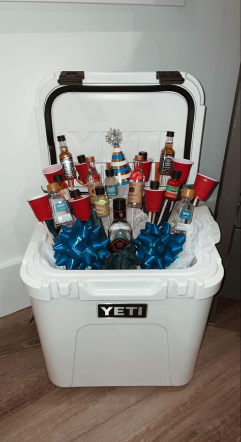 Cooler Birthday Gift Ideas, Yeti Raffle Basket Ideas, Yeti Cooler Gift Basket, Yeti Gift Basket Ideas, Cooler Raffle Basket Ideas, Yeti Gift Basket, Booze Gift Basket, Cooler Gift Basket Ideas, Cooler Gift Basket