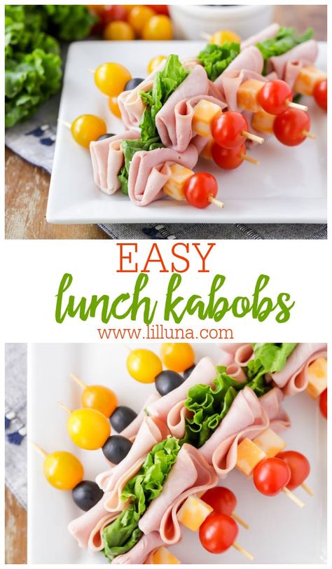 Kid-friendly lunch kabobs are filled with savory meats and fresh veggies. They're perfect for parties and BBQs! #lunchkabobs #kabobrecipe #lunchonastick #sandwichrecipes #kabobs Pool Lunch Ideas, Lunch Kabobs, Kabob Ideas, Classroom Cooking, Dessert Kabobs, Appetizer Skewers, Lunchtime Meals, Pool Snacks, Ultimate Grilled Cheese