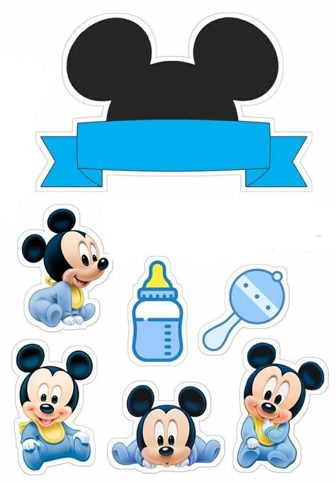 Baby Mickey Baby Shower Ideas, Baby Shower Mickey Bebe, Mickey Mouse Baby Shower Ideas, Baby Mickey Mouse Cake, Mickey Mouse Cake Topper, Mickey Baby Showers, Mickey Mouse Stickers, Diy Cake Topper Birthday, Mickey Mouse Baby Shower