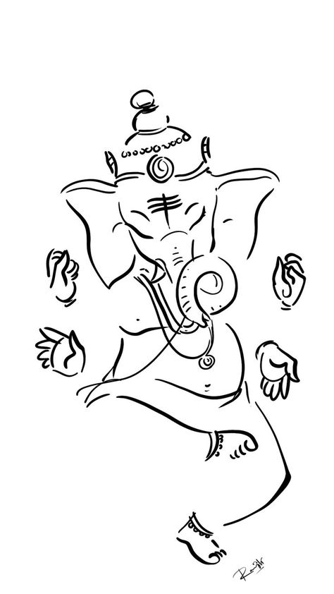 Dancing  Ganesha  , dance, the movement of the body in a rhythmic way, usually to music and within a given space, for the purpose of expressing an idea or emotion, releasing energy, or simply taking delight in the movement itself Ganesha Sketch, Chinese Dragon Art, Dancing Ganesha, Ganesha Drawing, Fineliner Art, Ganesha Tattoo, Shiva Tattoo Design, Dancing Drawings, Lord Ganesha Paintings