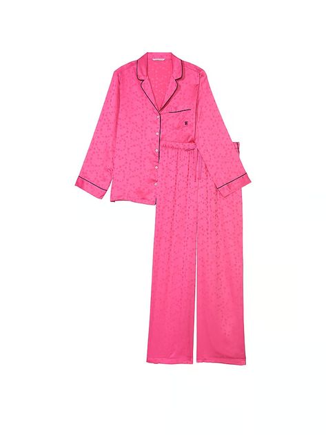 Satin Jacquard Long Pajama Set - Sleep & Lingerie - Victoria's Secret Valentines Day Pajamas, Sleep Lingerie, Victoria Secret Pink Pajamas, Flannel Pajama Bottoms, Terry Cloth Dress, Lace Bustier Top, Blue Lace Bra, Pink Outfits Victoria Secret, Lingerie Catalog