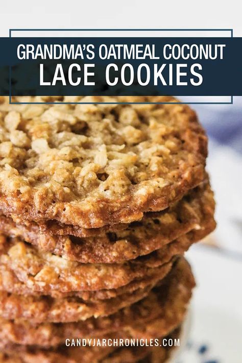 Coconut Lace Cookies, Lace Cookies Recipe, Oatmeal Lace Cookies, Oatmeal Coconut Cookies, Coconut Cookies Recipes, Lace Cookies, Easy Oatmeal, Crispy Cookies, Crinkle Cookies