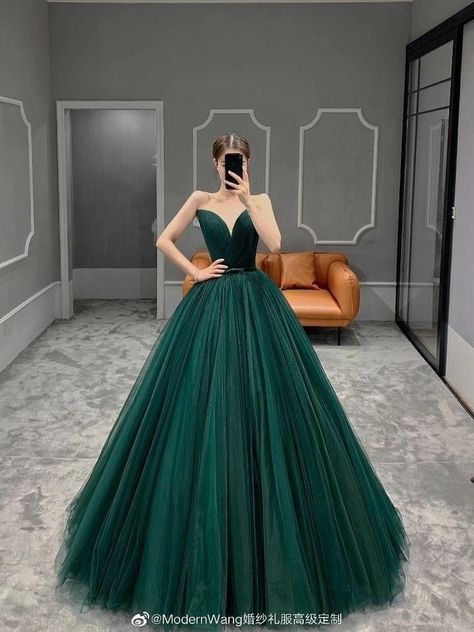 Dark Green Ball Gown, Slytherin Dress, Debut Gowns, Green Ball Gown, Debut Dresses, Silk Prom Dress, Mattheo Riddle, Pretty Quinceanera Dresses, All This Time