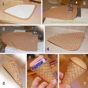 Steps for Making Ice Cream Cone Part 1 {OneCreativeMommy.com} Ice Cream Tutorial, Felt Ice Cream, Making Ice Cream, Felt Food Diy, Felt Food Patterns, Felt Cake, Felt Play Food, Felt Crafts Diy, Food Patterns