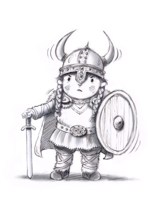 Follow the etsy link to view this Greetings Card featuring a print of my illustration of a little shieldmaiden! The original illustration was produced using pencil and was finished digitally. It is A6 sized (105mm x 148mm) and is printed on 285 gsm matte card. It is blank inside and comes with a recycled envelope in a choice of 4 colours - green, pink yellow or brown. You can view more of my illustrations at www.maryhall-illustration.co.uk All illustrations © Mary Hall Hall Illustration, Viking Drawings, Viking Character, Warrior Drawing, Viking Clothing, Shield Maiden, Card Illustration, Original Illustration, Digital Stamps