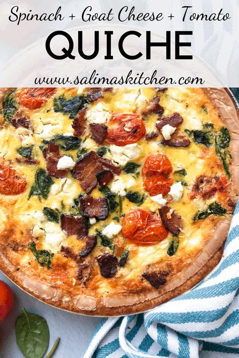 Tomato Goat Cheese Quiche, Quiche Recipes With Goat Cheese, Goat Cheese Quiche Recipes, Quiche With Bacon, Bacon Quiche Recipe, Vegetarian Quiche Recipes, Gluten Free Quiche, Goat Cheese Quiche, Cheese Quiche Recipe