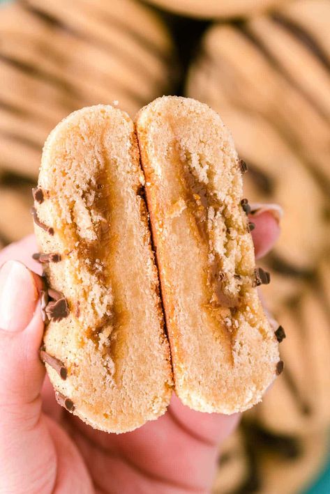 Big Stuffed Cookies, Thick Bakery Style Cookies, Churro Cookies Recipes, Churro Cookie Recipe, Jumbo Cookie Recipe, Stuffed Cookies Recipes, Big Cookie Recipe, Xl Cookies, Work Desserts