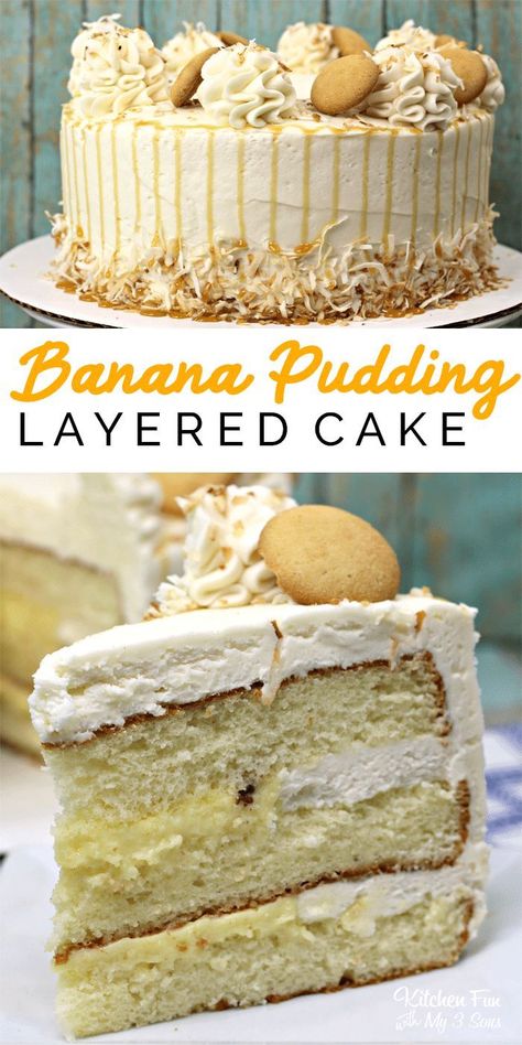 Desserts Pudding, Pudding Vanilla, Yummy Food Recipes, Banana Pudding Cake, Cake Banana, Recipe Banana, Recipe Cake, Cake Layers, Vanilla Cake Recipe