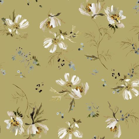 The Expert - Cosmos Wallpaper - Canary, By the Yard Cosmos Wallpaper, Kelly Ventura, Print Scarf Design, Fabric Covered Walls, Love Of Nature, Wildflower Meadow, Forest Wallpaper, Watercolor Images, Artist Paint