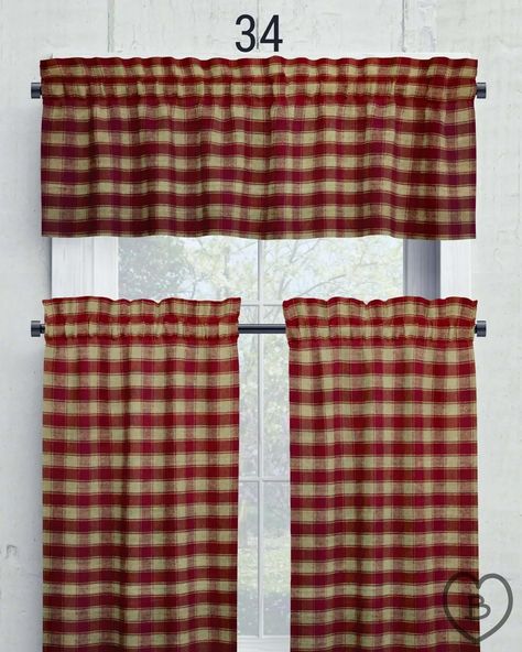 Red House Check Homespun Plaid Valances Cafe Curtains pattern 34 https://betsieriverhomespun.com/products/curtains-h34 Enhance your home with our handcrafted Burgundy Red and Tan Homespun Plaid Valances and Cafe Curtains. These are made with a country-style house check plaid that will add rustic, farmhouse charm to your home decor. These beautiful curtains add warmth and charm to the kitchen, bedroom, bathroom, or any room, creating a cozy and inviting atmosphere. Don't forget to check out o... Curtains Pattern, Tan House, Farmhouse Window Treatments, Farmhouse Windows, Farmhouse Curtains, Homespun Fabric, Beautiful Curtains, Cafe Curtains, Red House