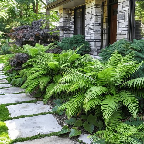 Garden Ferns Ideas, Tree Fern Garden Design, Fern Garden Ideas Landscaping, Garden Layout Ideas Design Backyard Landscaping, Tree Fern Garden, Tree Ferns In Gardens, Fern Garden Landscaping, Ferns Landscaping, Small Courtyard Design