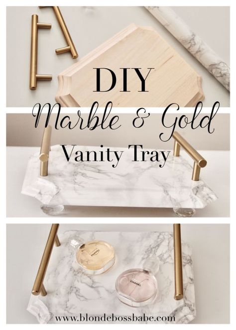 DIY Vanity Trays - DIY Marble & Gold Vanity Tray - Easy Homemade Decor for Bathroom, Bedroom and Vanities - Tray to Store Jewelry and Accessories With These Cool and Easy Crafts Koti Diy, Vanity Trays, Gold Vanity, Diy Marble, Diy Tray, Marble And Gold, Decor Guide, Ikea Diy, Vanity Tray