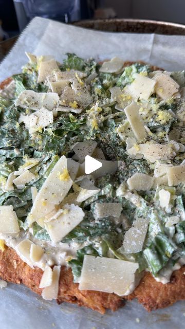 Caesar Salad Pizza, Anchovy Paste, Chicken Crust, Salad Pizza, Chicken Crust Pizza, Shaved Parmesan, Chicken Caesar Salad, Caesar Dressing, Pan Meals