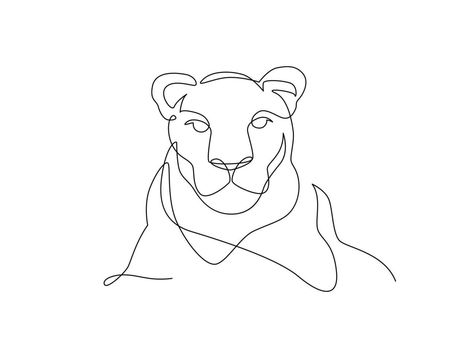 Lioness head continuous line drawing. Front view single linear decorative design concept. Lion abstract linear minimal style, Hand drawn isolated on white background. Vector design illustration. Lion Line Art, Lioness Tattoos, Lioness Tattoo Design, Lioness Tattoo, Single Line Drawing, Continuous Line Drawing, Drawings Simple, Continuous Line, Cityscape Photos